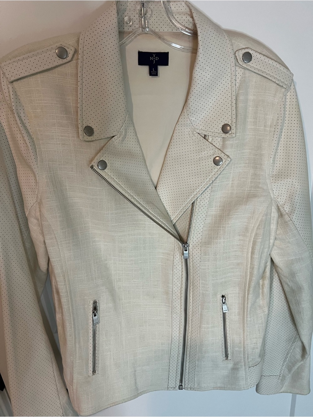 NYDJ Cream Perforated Moto Leather Jacket